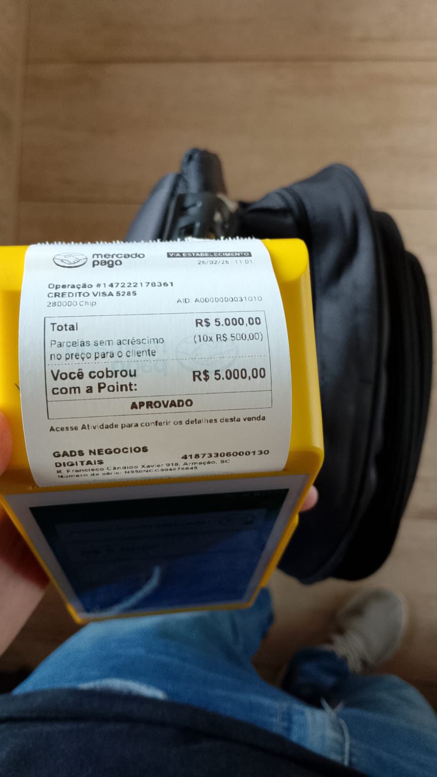 Comprovante de venda R$5.000